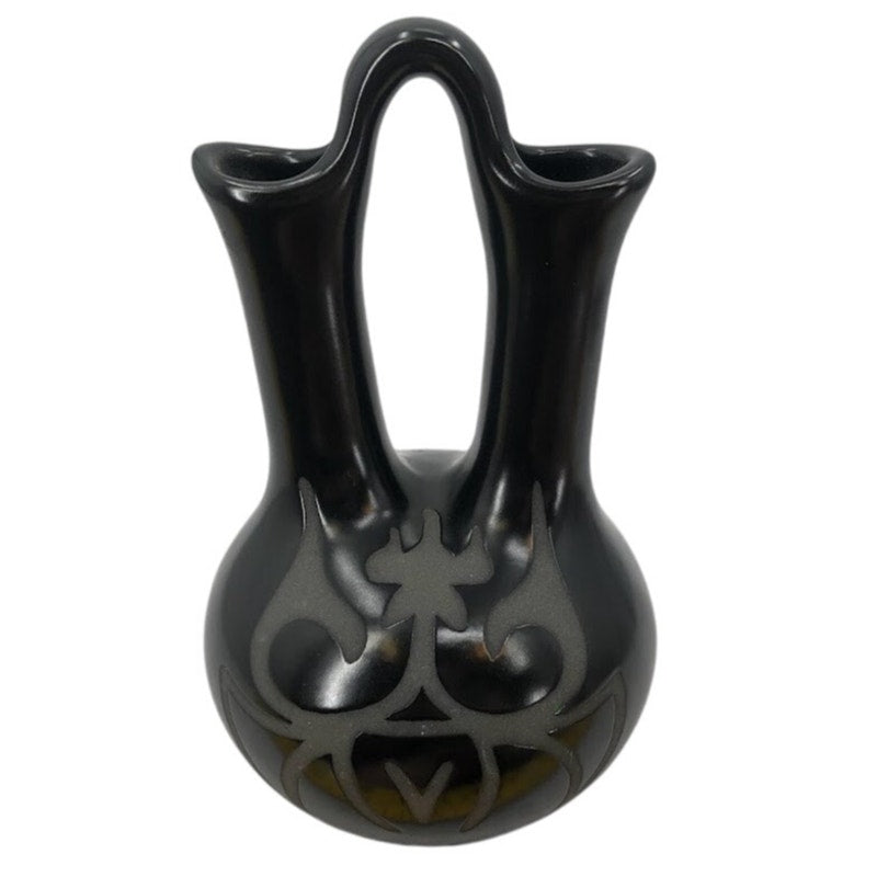 Vintage GG George Georgene Garrett Pottery Black Wedding Vase '91 Santa Clara 7"