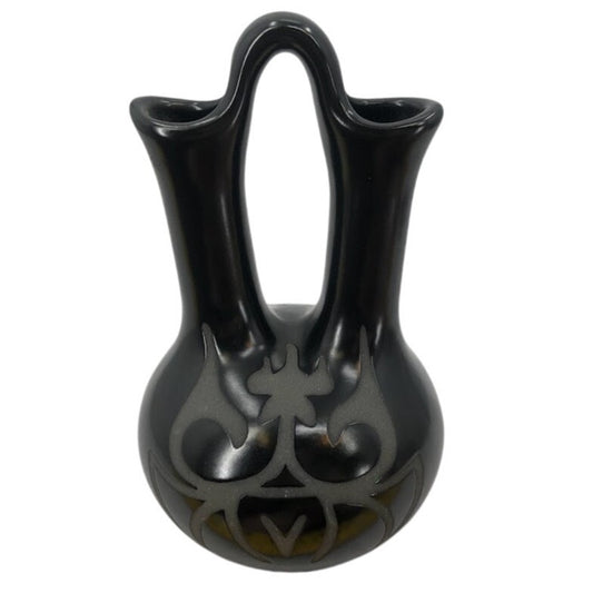 Vintage GG George Georgene Garrett Pottery Black Wedding Vase '91 Santa Clara 7"