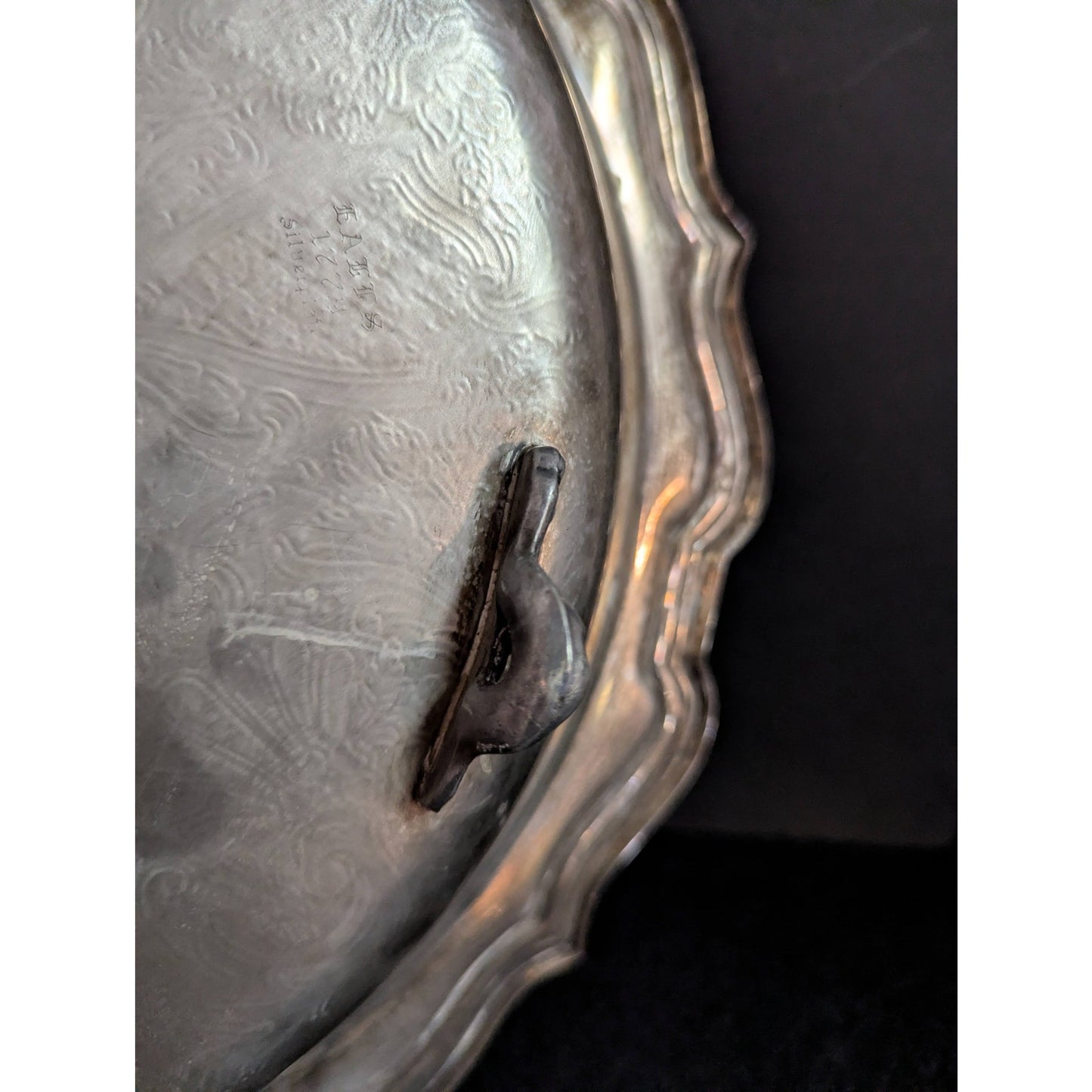 Vintage Hollywood Regency Silverplate Footed Round Platter Ornate Serving Tray