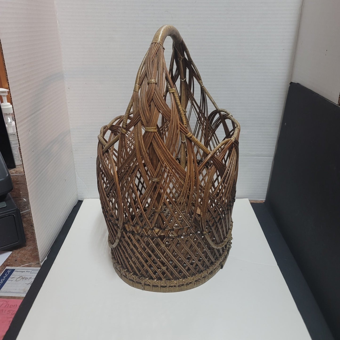 Vintage Pine Straw Basket with handle woven storage 16" tall gift