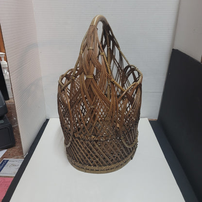 Vintage Pine Straw Basket with handle woven storage 16" tall gift