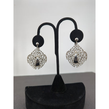 Whimsigoth Silver Filigree Shield Drop Clip On Earrings Coquette Vintage
