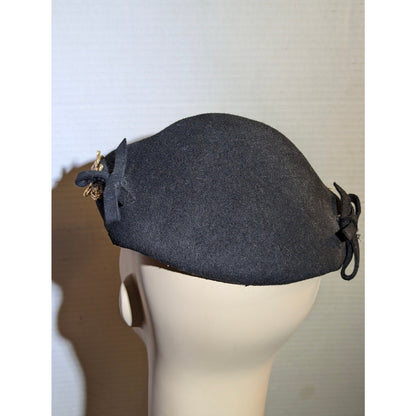 Vintage 50s Glentover Henry Pollak Black Wool Newsboy Cap Gold Trim Hat PinUp