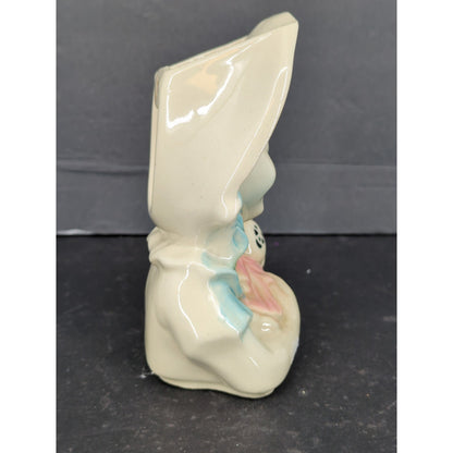 Vintage Ceramic Girl Bonnet Doll Head Vase Wall Pocket Figurine Headvase