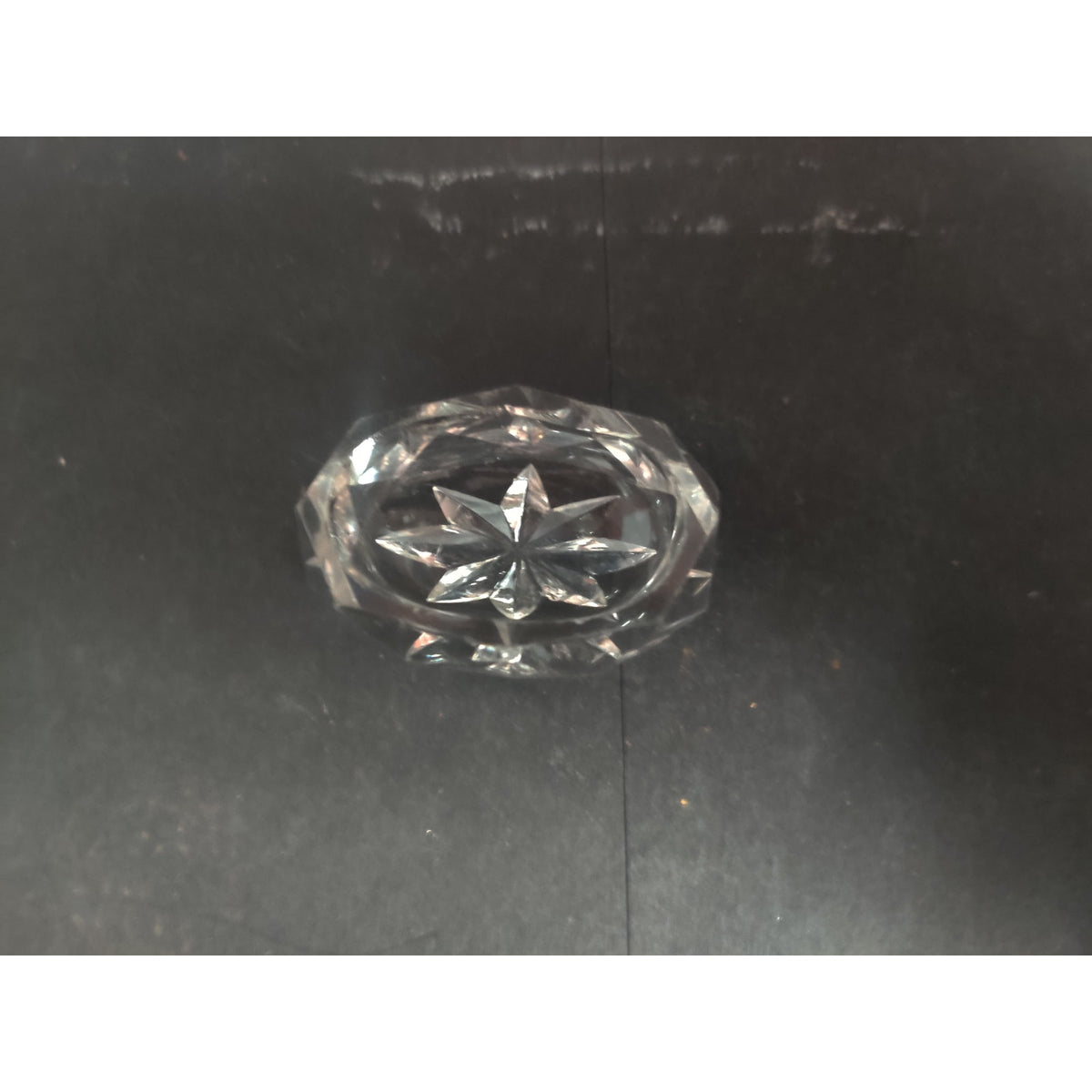 Vintage Cut Crystal Glass Open Salt Cellar Pin Dish Starburst Base