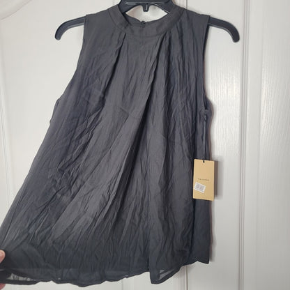 NEW Halogen Charcoal crew neck black blouse Small top crepe lined Sleeveless
