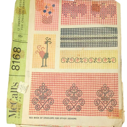 McCalls 8168 Vintage Sewing Pattern One Size Embroidery Transfers Checked Fabric