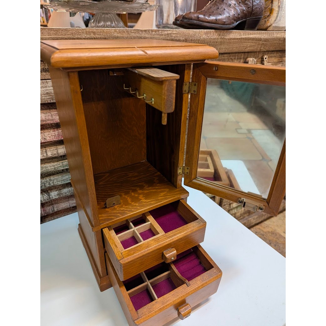 Vintage '84 Handmade Signed Wooden Jewelry Box Cabinet Armoire Amazing Craftsman