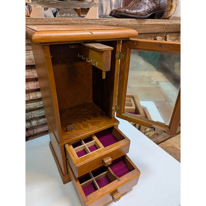 Vintage '84 Handmade Signed Wooden Jewelry Box Cabinet Armoire Amazing Craftsman