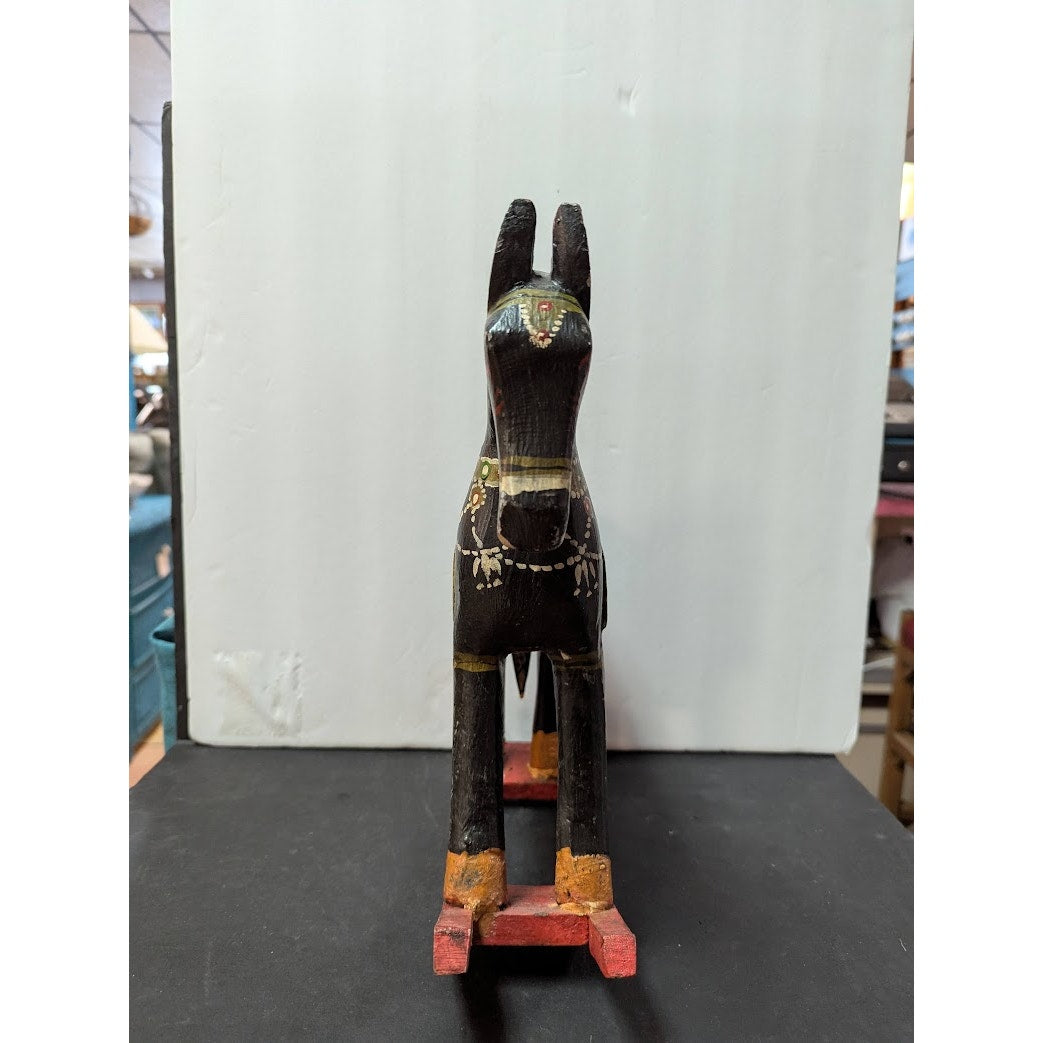 Antique Primitive Folk Art Painted Wood Rocking Horse Wanderer Romani 12” Wide