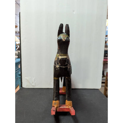 Antique Primitive Folk Art Painted Wood Rocking Horse Wanderer Romani 12” Wide