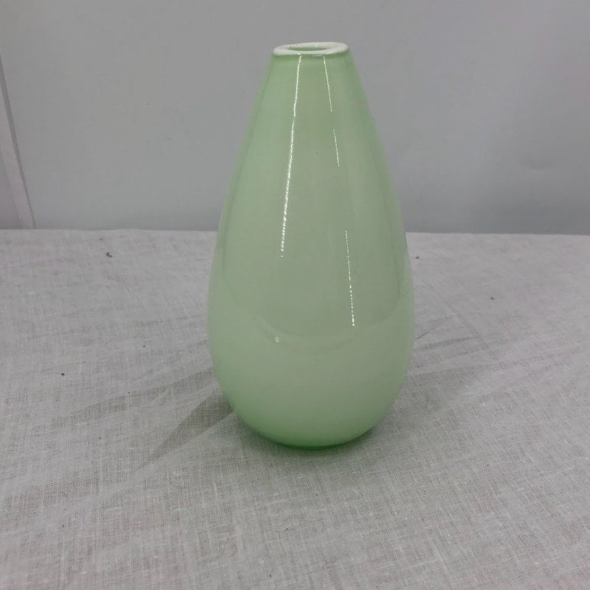 Small Hand Blown Art Glass Jade Green White Interior Vase Pontil Mark Unsigned