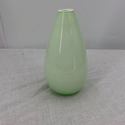 Small Hand Blown Art Glass Jade Green White Interior Vase Pontil Mark Unsigned