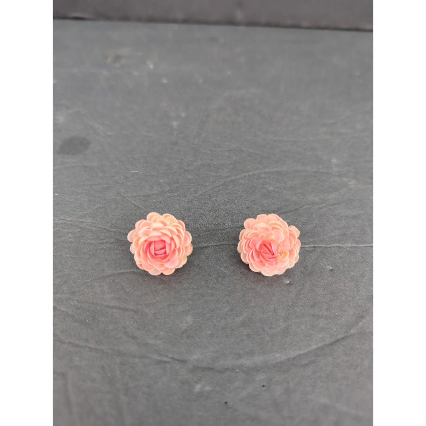 Vintage 50s Glam Pink Resin Rose Flower Stud Pierced Earrings Mid Century Modern