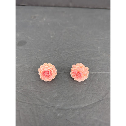 Vintage 50s Glam Pink Resin Rose Flower Stud Pierced Earrings Mid Century Modern