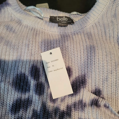 Belle Womens XL HiLo sweater tie dye crewneck long sleeve pocket NEW Navy blue