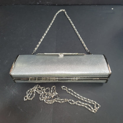 Silver evening bag clutch shoulder crossbody Purse narrow snap closure crystal