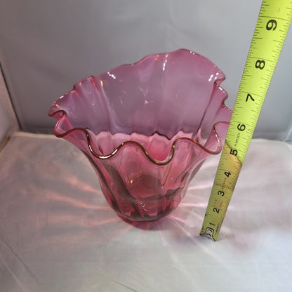 Handblown Art Vase Glass Rob O'Dell 2007 Soffi Studio Pink ruffle top tapered