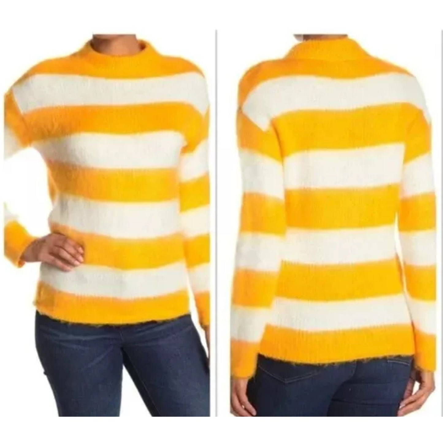 NWT Abound Mock Neck Fuzzy Striped Sweater Size SMALL in Orange Slice