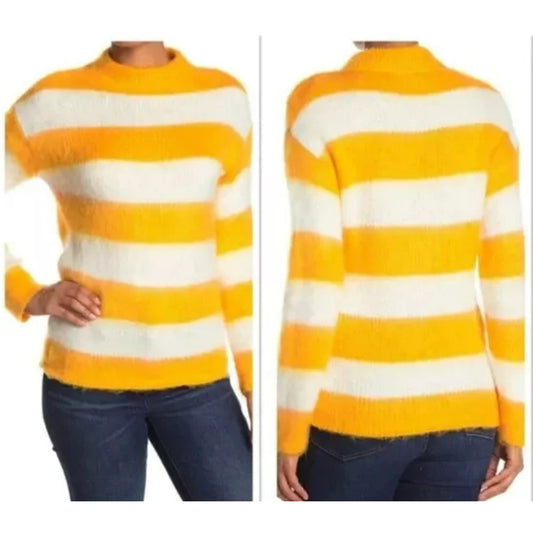 NWT Abound Mock Neck Fuzzy Striped Sweater Size SMALL in Orange Slice