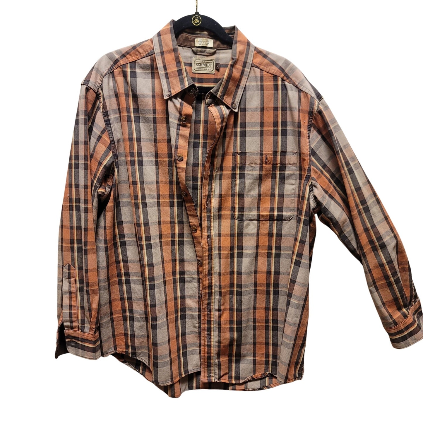 Pair men's LARGE CE Schmidt workwear shirts Long sleeve plaid lot 2 blue brown