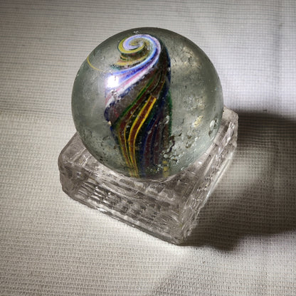 Antique German Glass Marble Latticinio Swirl Giant 1-5/8" Played Wear Chips #AB