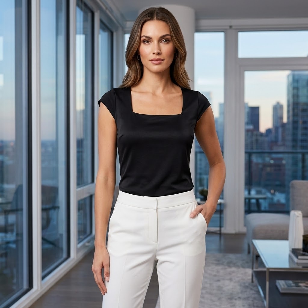 Alex Marie Black Silk Blend Square Neck Cap Sleeve Top Size Small Career