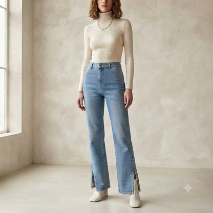 Vintage Lightweight Cotton Light Wash Bootcut Hem Slit High Waist Jeans Size 6