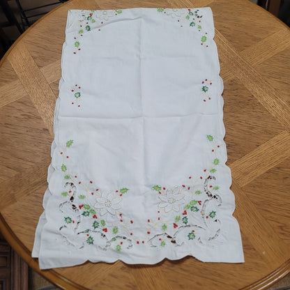 Christmas Table linen tableclotth 32" Runner 48" Holly Candles Holiday Vintage