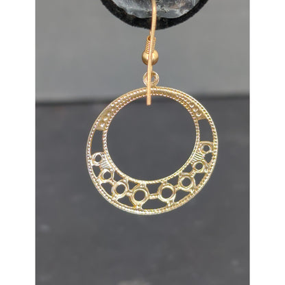 Gold Tone Openwork Filigree Circular Hoop Dangle Earrings