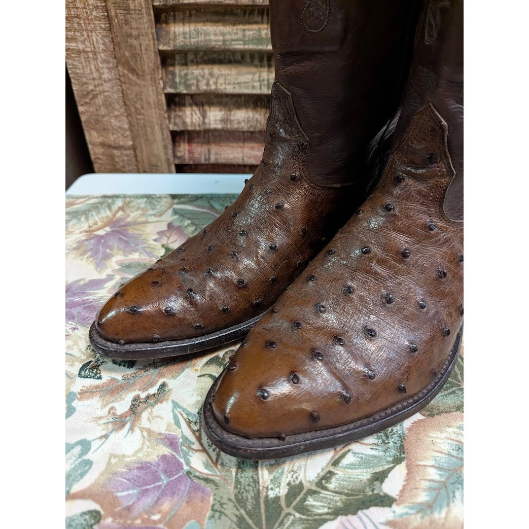 Nocona Vintage Brown Full Quill Ostrich Leather Western Cowboy Boots 9.5 D