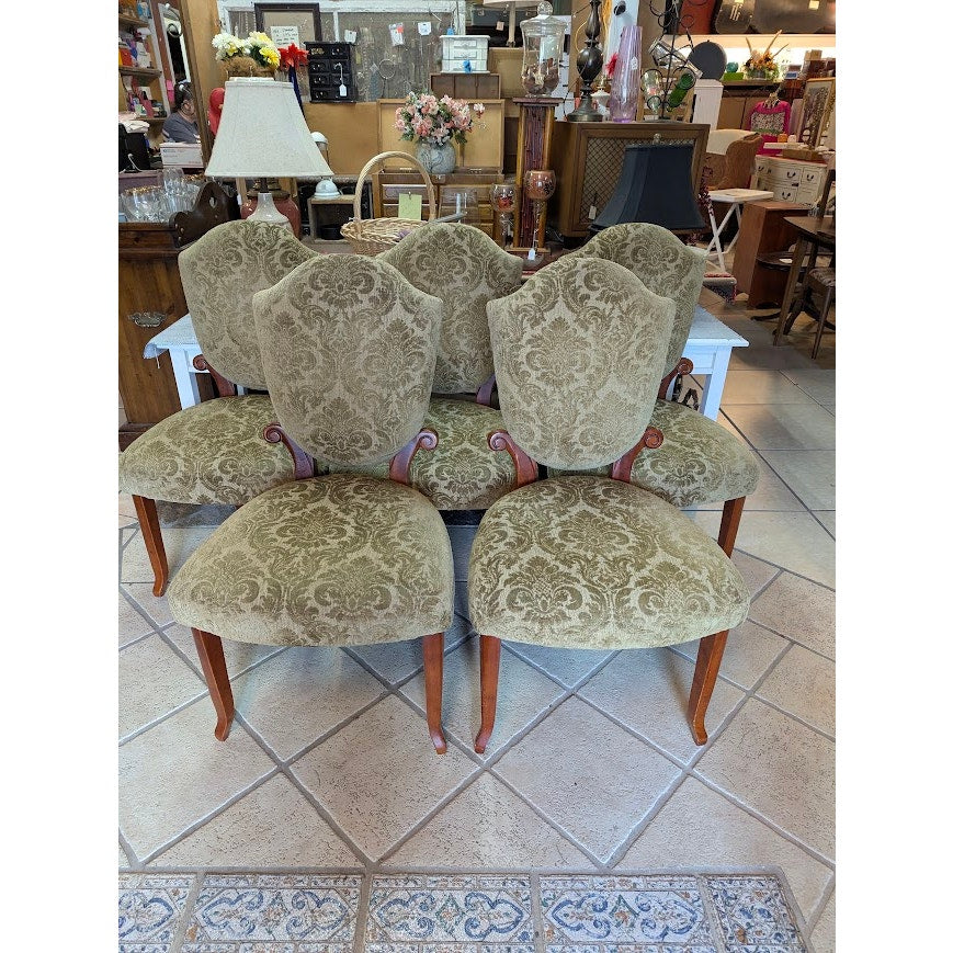 Secondhand Sandies: Set of 5 Dining Chairs Green Velvet Flocking