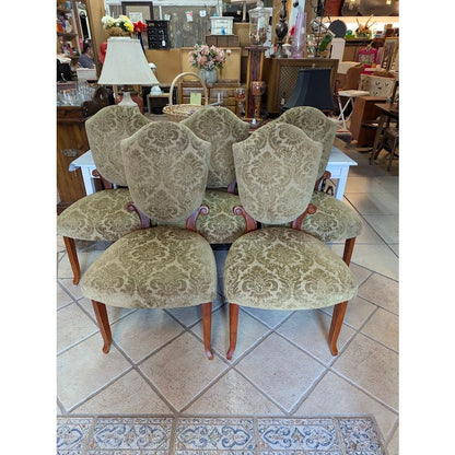 Secondhand Sandies: Set of 5 Dining Chairs Green Velvet Flocking