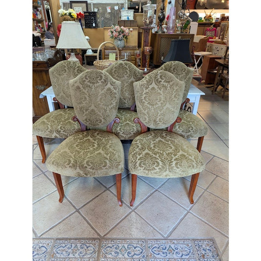 Secondhand Sandies: Set of 5 Dining Chairs Green Velvet Flocking