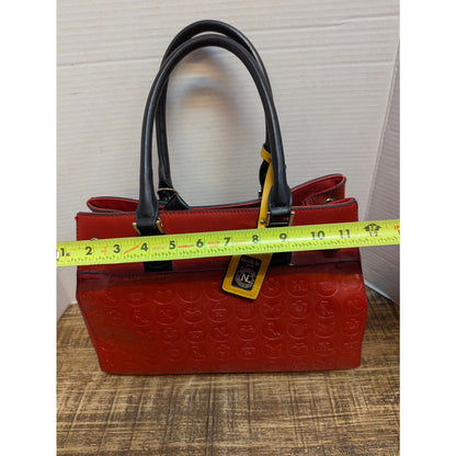 Nicole Lee Crimson Red Embossed Satchel Gold Padlock Detail