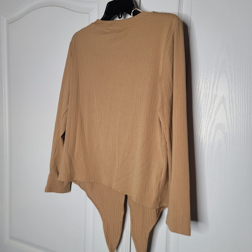 Velvet Heart Size Medium Long Sleeve Top Brown Textured Knot Tie