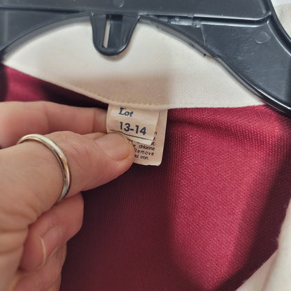 Vintage Size 13-14 (Med/Large) Long Sleeve Garnet Cream Elastic Waist Dress