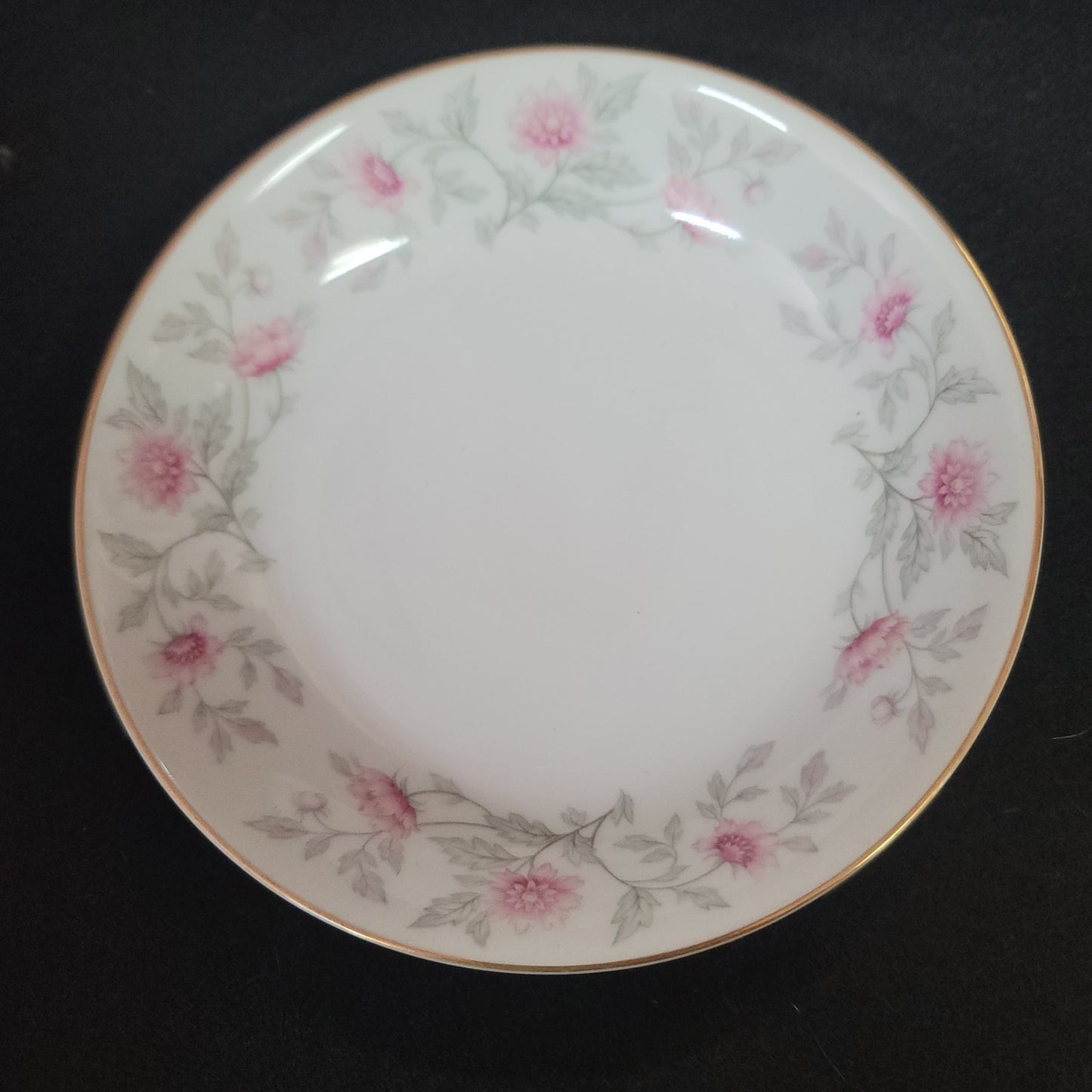Coupe Soup Bowl Shalimar by Valmont Pink Flower Gray Stems 7 1/2" SHABBYCHIC
