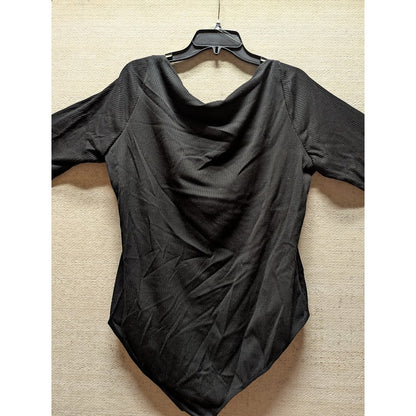 Astr the Label Black Ribbed Bodysuit Square Neck Full Coverage Long Sleeve 2X