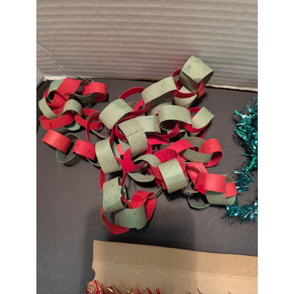 Vintage LOT various tinsel garland tree trimmings Homemade paper chain