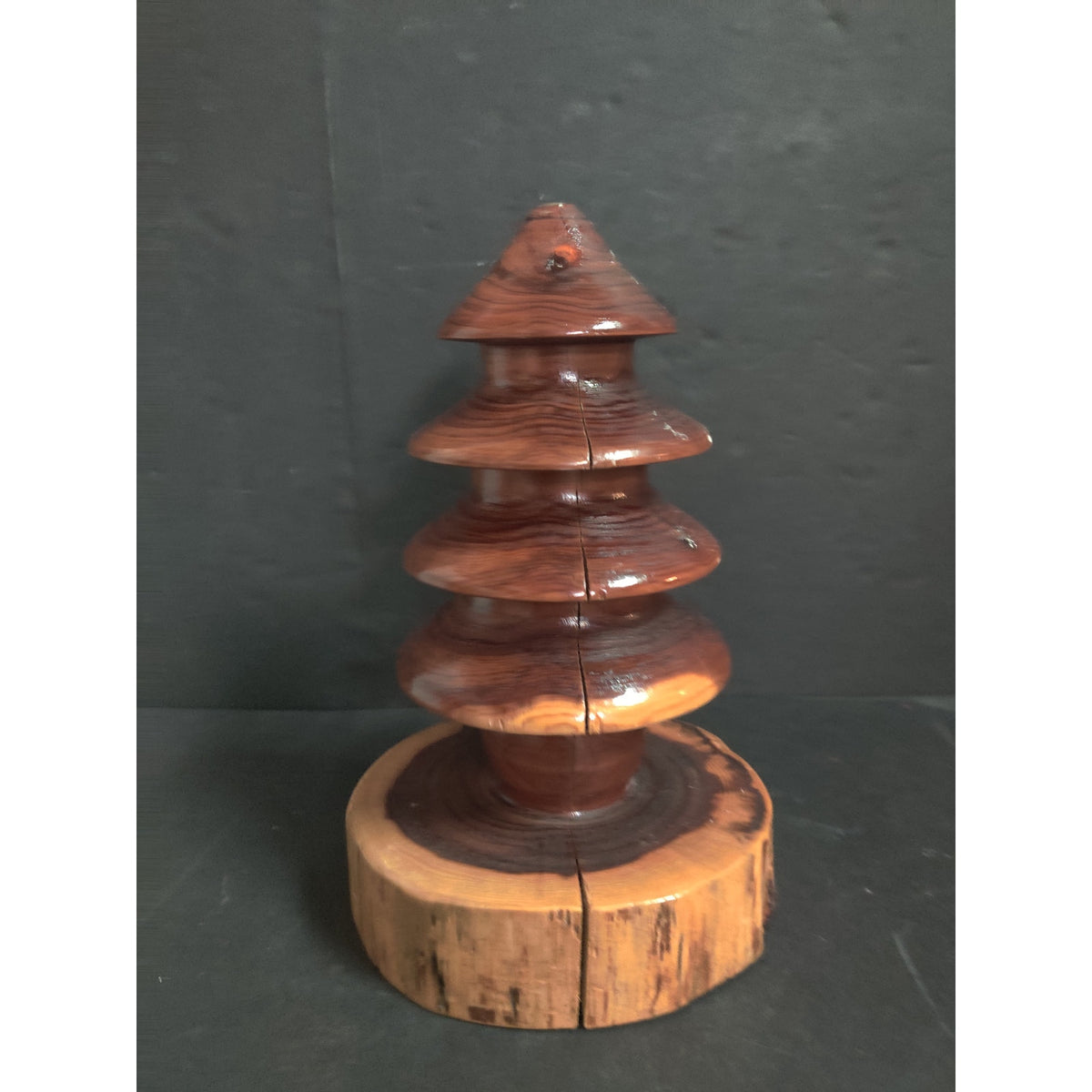 Vintage Handcrafted Wooden Christmas Tree Folk Art Live Edge Base