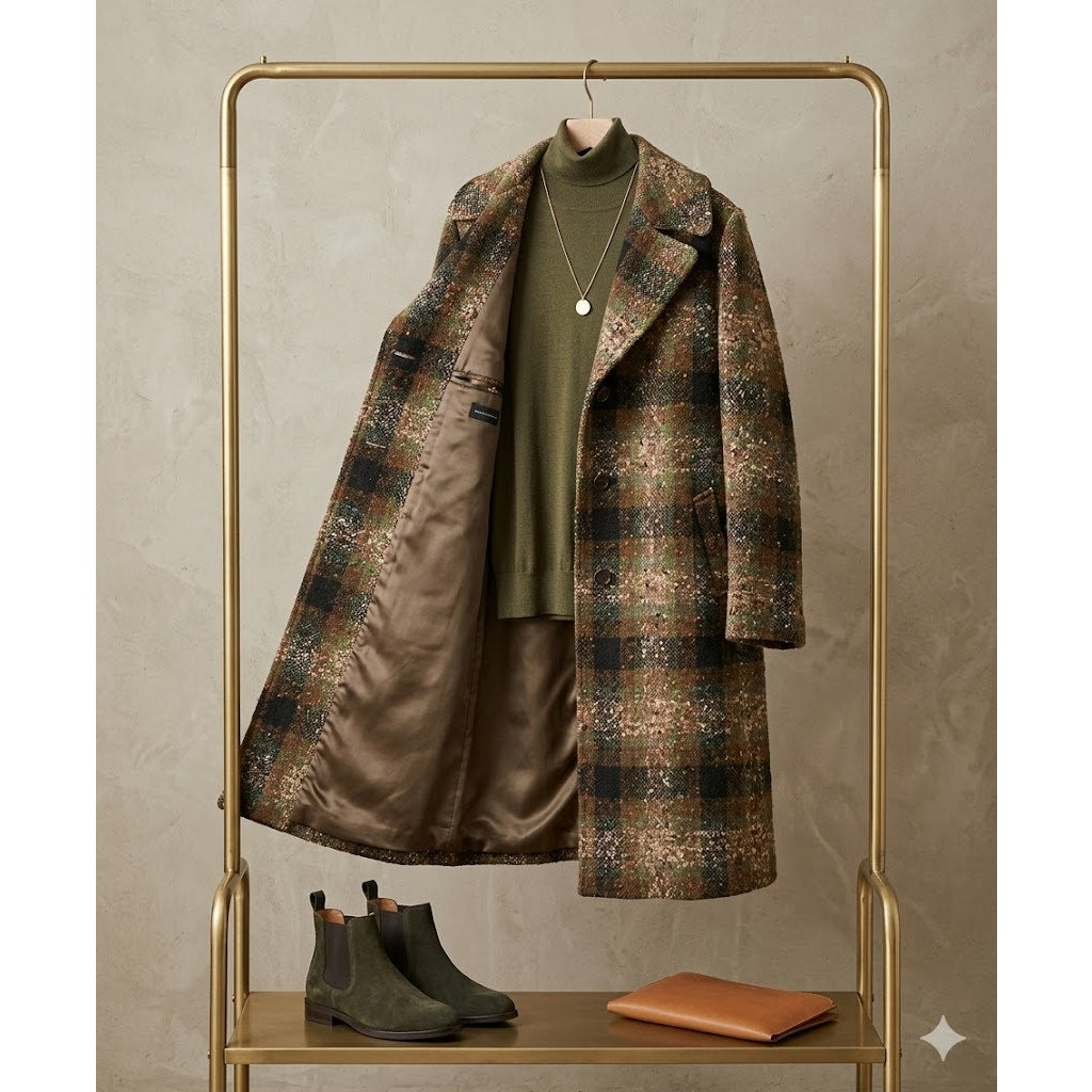 Vintage 1960s Wool Longline Coat nubby tweed texture X-Large Statement