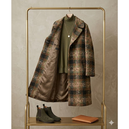 Vintage 1960s Wool Longline Coat nubby tweed texture X-Large Statement