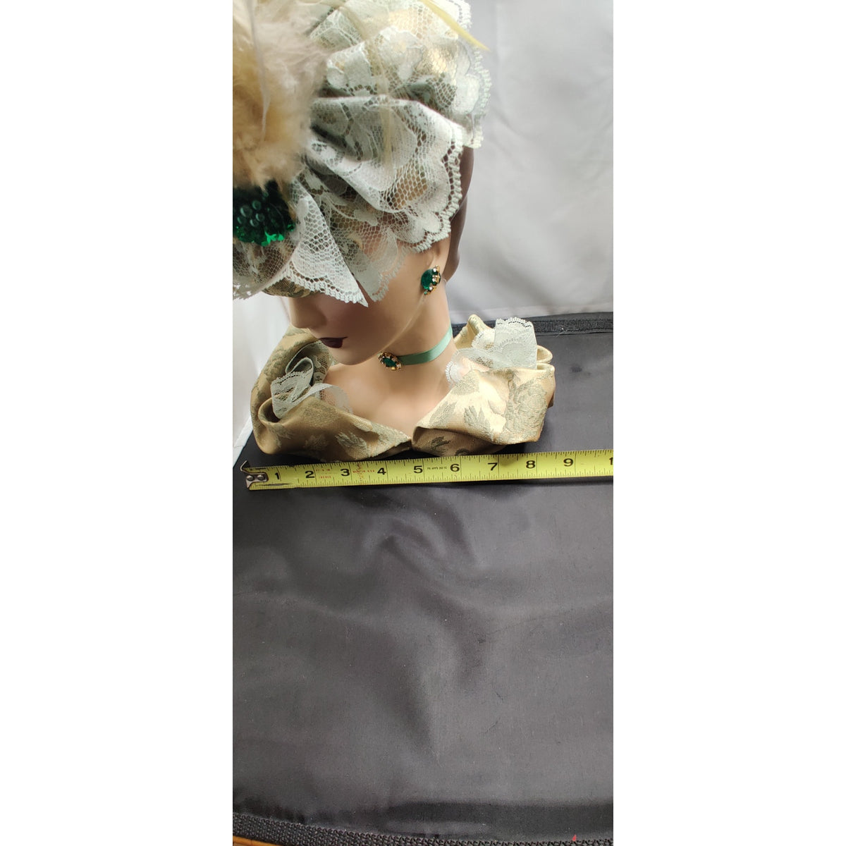 Vintage 10" Glamour Lady HeadVase Planter Fancy Hat Kitsch Ostrich FeathersRARE