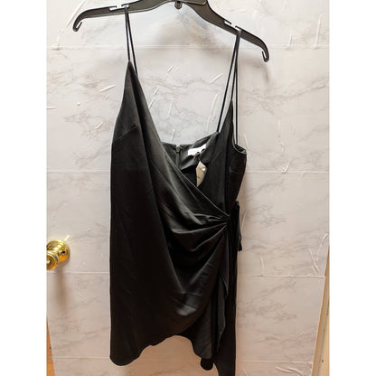 Topshop Black Satin Faux Wrap Spaghetti Strap Mini Dress Size 8