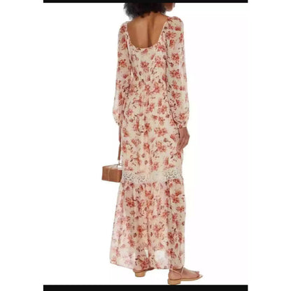 Cami NYC Francie Lace Trimmed Floral Print Silk Chiffon Maxi Dress NEW Medium