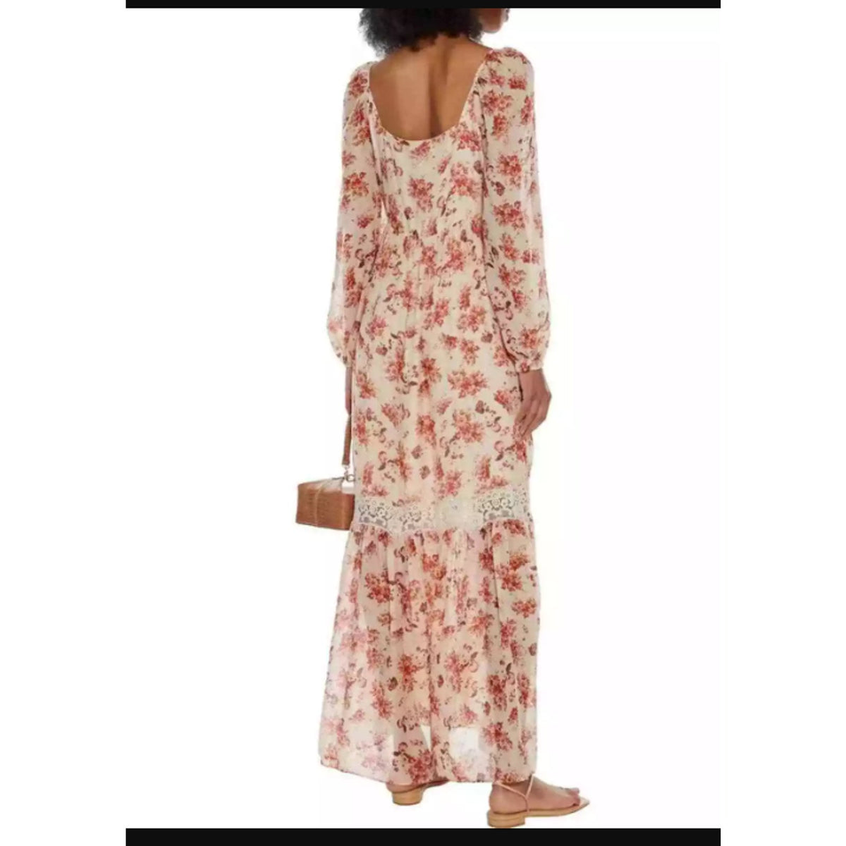 Cami NYC Francie Lace Trimmed Floral Print Silk Chiffon Maxi Dress NEW Medium