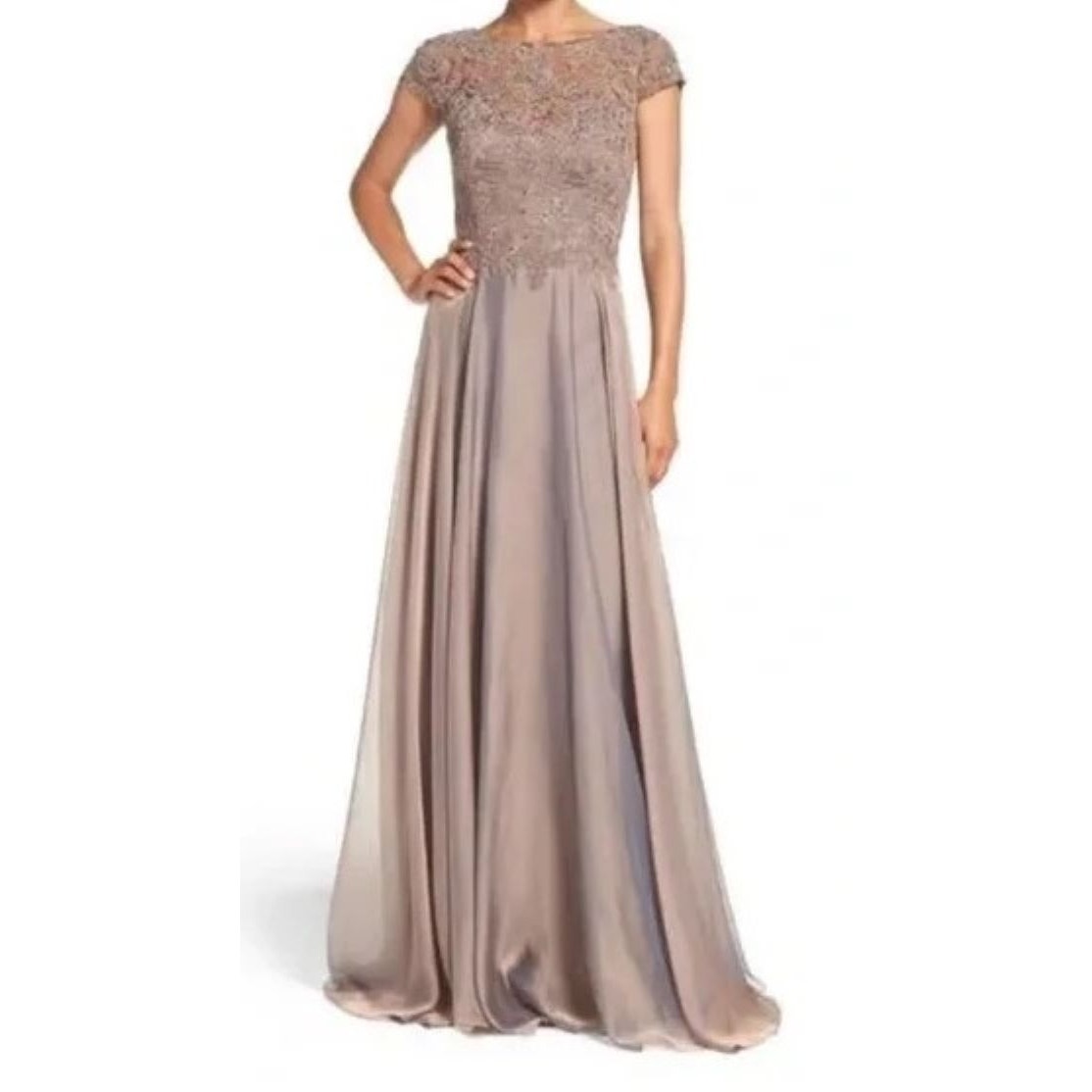 La Femme Floral Embroidery Lace Chiffon A-Line Formal Gown Size 6 in Cocoa NWT