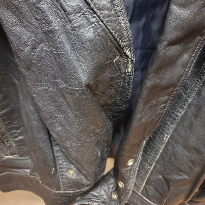 Leatherman Vintage 1980s Black leather Jacket Wing Sleeve Snaps Pockets