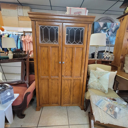 Secondhand Sandies; Solid wood leaded glass office desk crafting cabinet double door